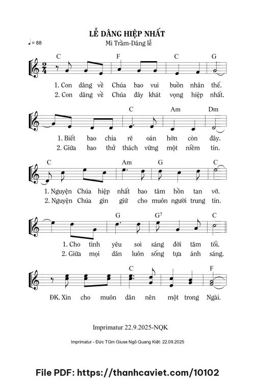 Lễ dâng hiệp nhất - Lm. Mi Trầm - trang 1