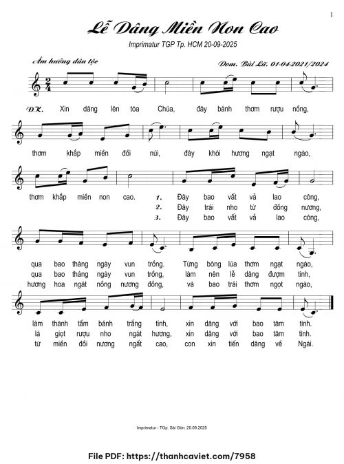 Lễ dâng miền non cao - Dom. Bùi Lữ - trang 1