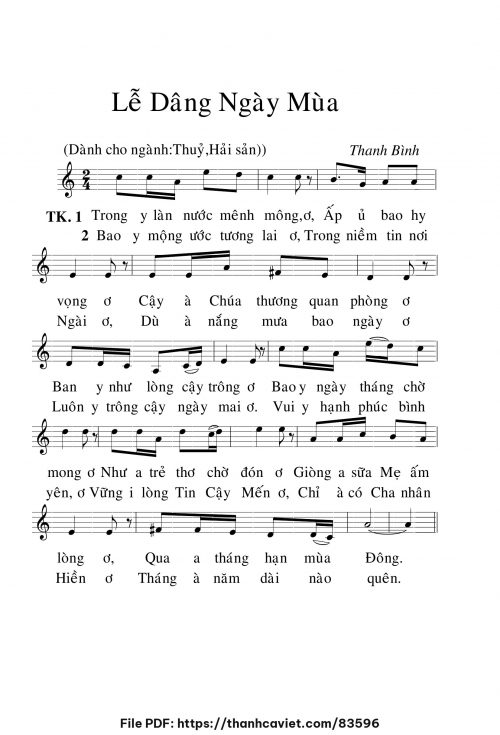 Lễ dâng ngày mùa - Lm. Thanh Bình - trang 1