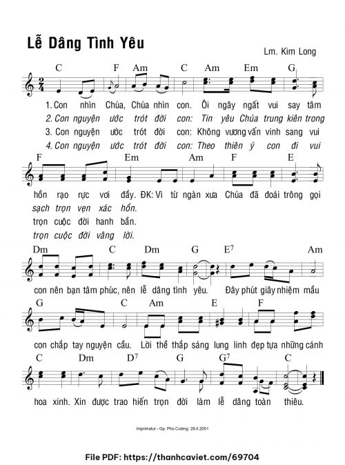 Lễ dâng tình yêu - Lm. Kim Long - trang 1