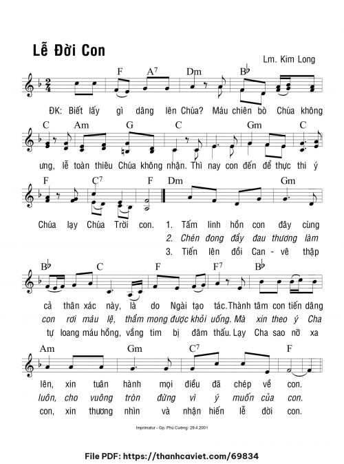 Lễ đời con - Lm. Kim Long - trang 1