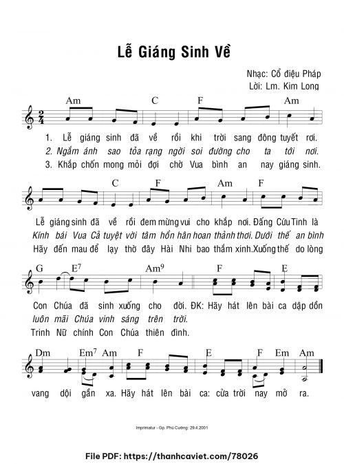 Lễ Giáng Sinh về - Lm. Kim Long (Nhạc Ngoại, lời Việt) - trang 1