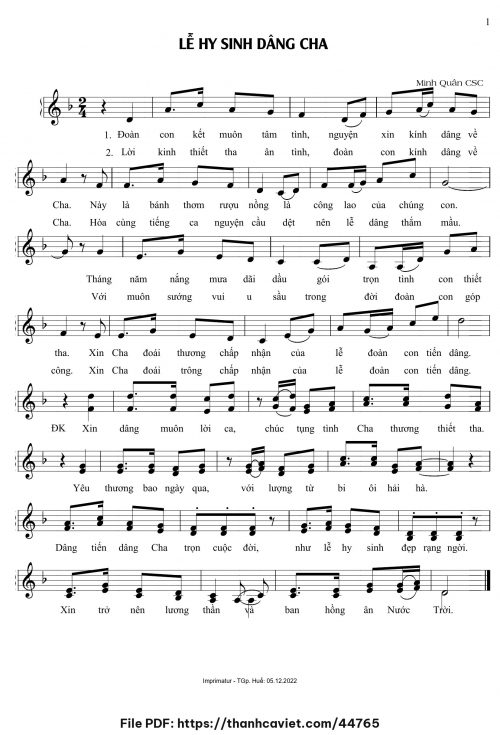Lễ hy sinh dâng Cha - Minh Quân CSC - trang 1