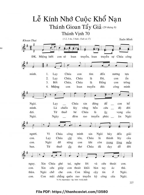 Lễ kính nhớ cuộc khổ nạn Thánh Gioan Tẩy Giả - Xuân Minh - trang 1