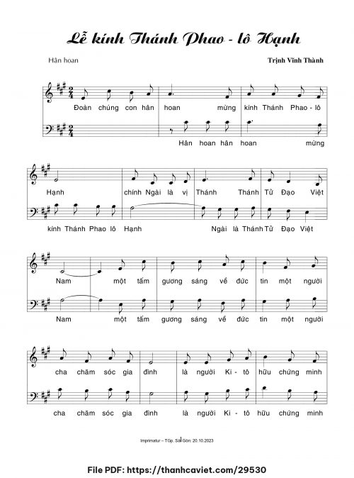 Lễ kính Thánh Phaolô Hạnh - Trịnh Vĩnh Thành - trang 1