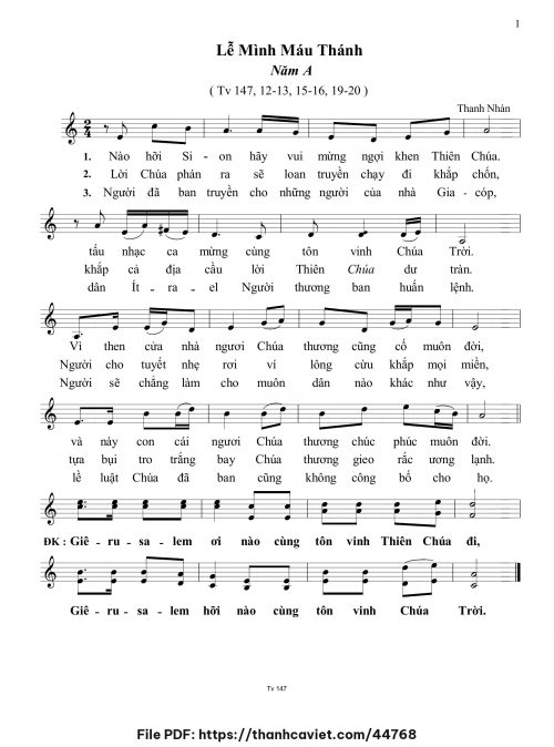 Lễ Mình Máu Thánh năm A - Thanh Nhàn - trang 1