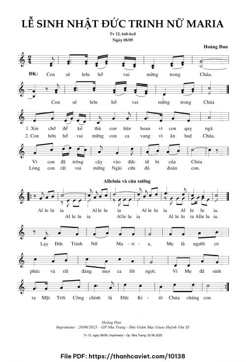 Lễ Sinh Nhật Đức trinh Nữ Maria - Hoàng Đan - trang 1