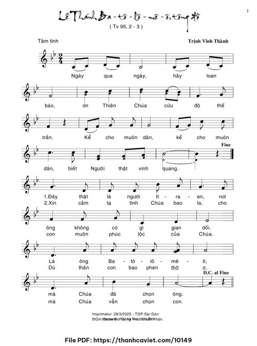 Lễ Thánh Batôlômêô Tông Đồ - Trịnh Vĩnh Thành - trang 1