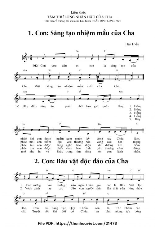 Liên khúc: Tâm thư lòng nhân hậu của Cha - Hải Triều - trang 1