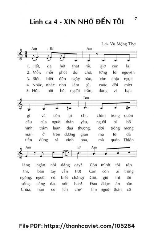 Linh ca 4 – Xin nhớ đến tôi - Lm. Vũ Mộng Thơ - trang 1