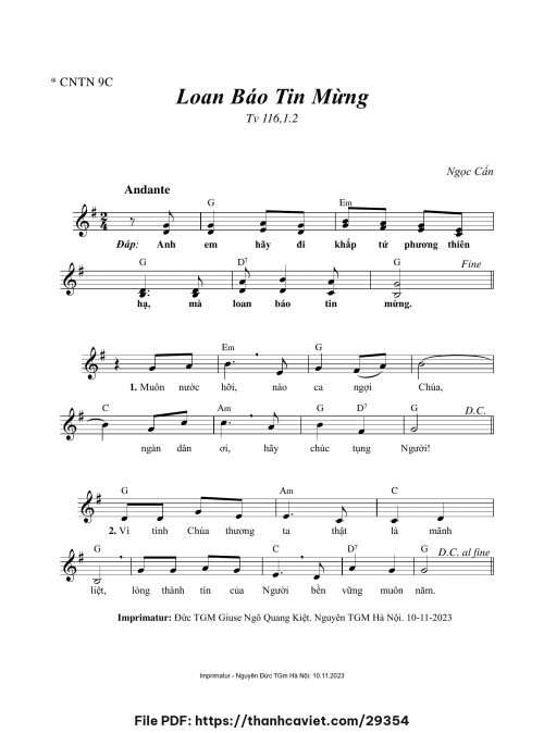 Loan báo Tin Mừng [Tv 116 – CNTN 9C] - Ngọc Cẩn - trang 1