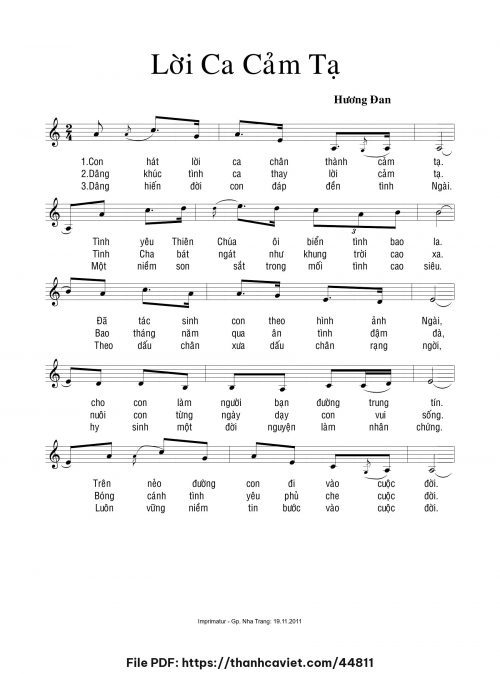 Lời ca cảm tạ - Sr. Hương Đan - trang 1