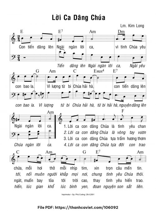 Lời ca dâng Chúa - Lm. Kim Long - trang 1