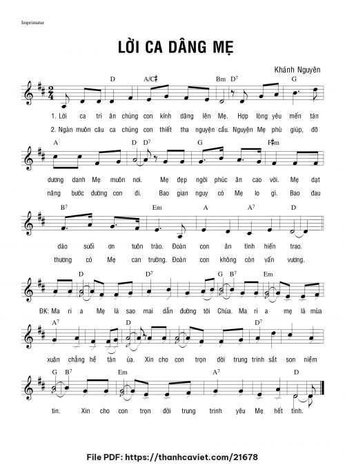 Lời ca dâng Mẹ - Khánh Nguyên - trang 1
