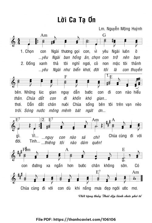 Lời ca tạ ơn - Lm. Nguyễn Mộng Huỳnh - trang 1