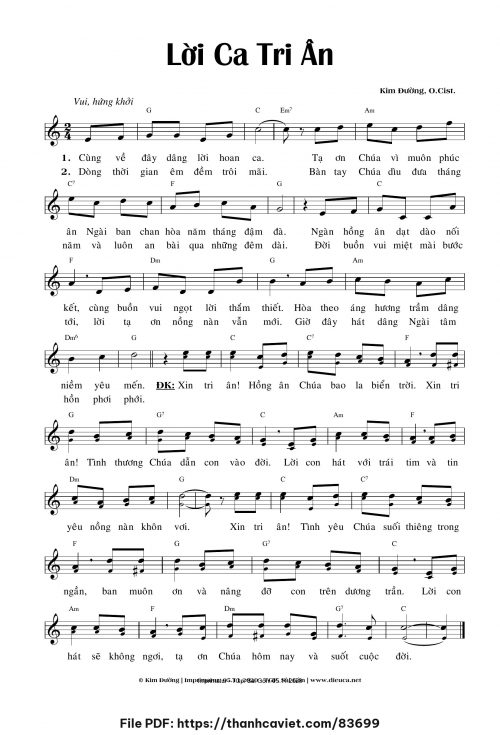 Lời ca tri ân - Kim Đường, O.Cist. - trang 1