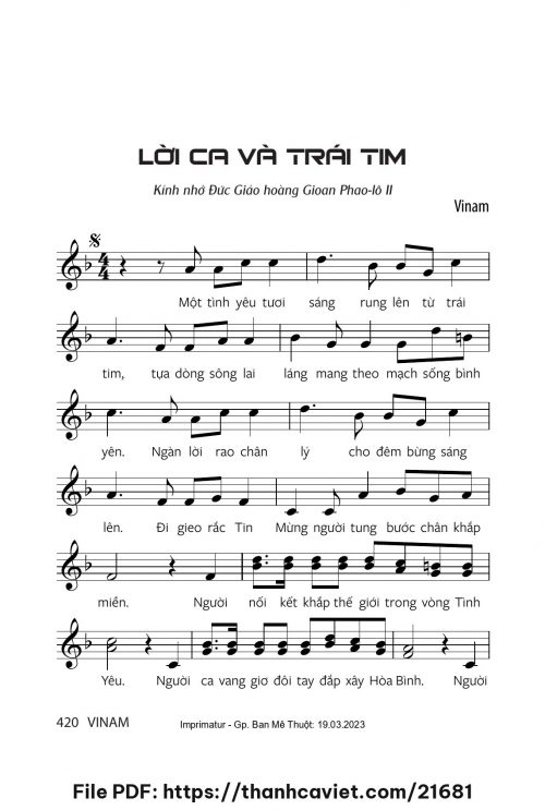 Lời ca và trái tim - Vinam - trang 1