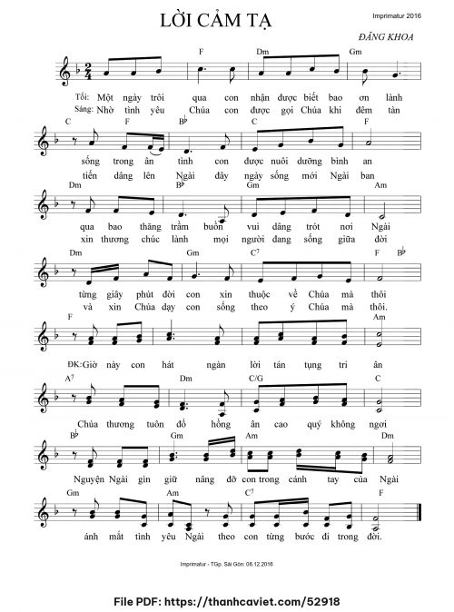 Lời cảm tạ - Đăng Khoa - trang 1
