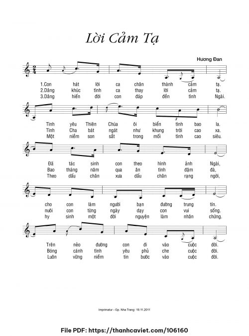 Lời cảm tạ - Sr. Hương Đan - trang 1