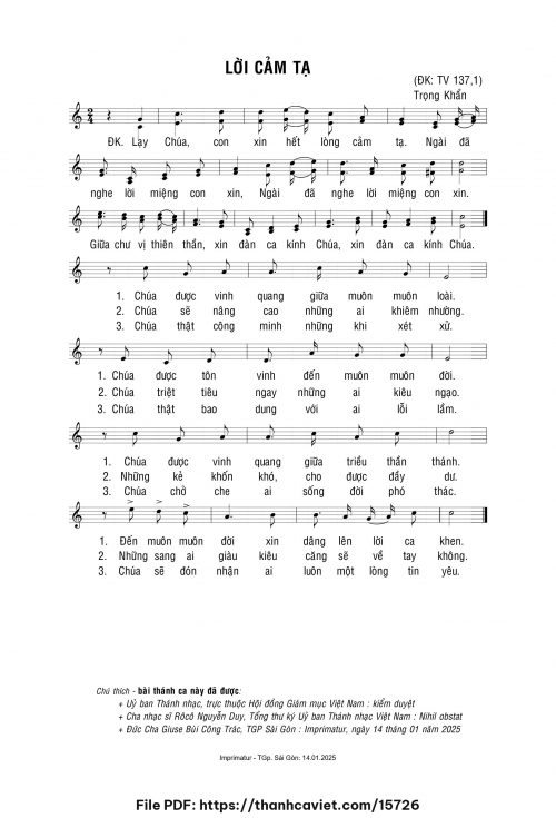 Lời cảm tạ - Lm. Trọng Khẩn - trang 1