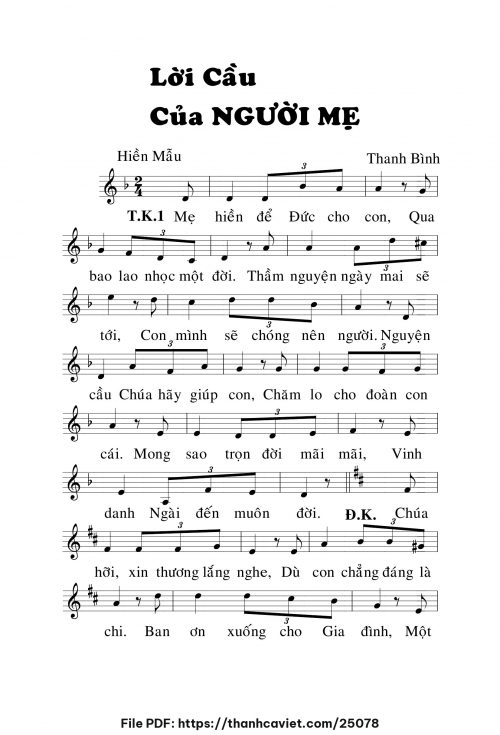 Lời cầu của người mẹ - Lm. Thanh Bình - trang 1