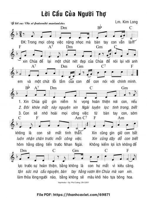 Lời cầu của người thợ - Lm. Kim Long - trang 1