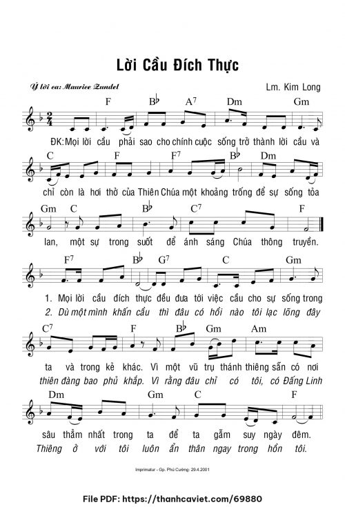 Lời cầu đích thực - Lm. Kim Long - trang 1