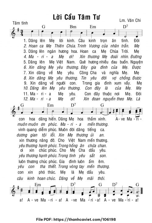 Lời cầu tâm tư - Lm. Văn Chi - trang 1