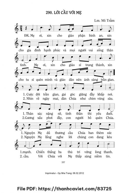 Lời cầu với Mẹ - Lm. Mi Trầm - trang 1