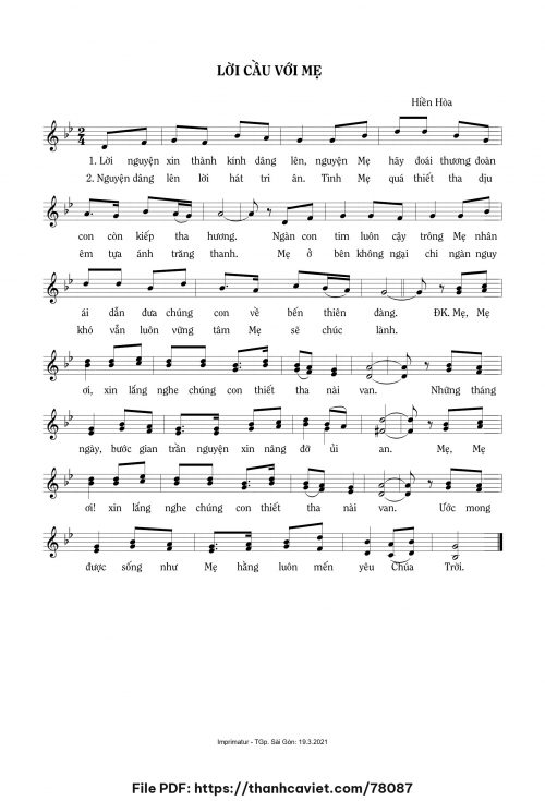 Lời cầu với Mẹ - Sr. Hiền Hòa - trang 1