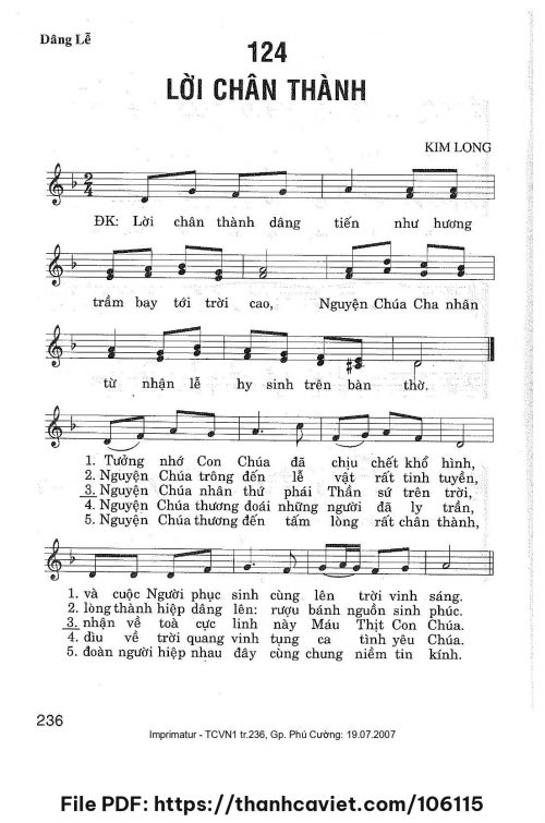 Lời chân thành - Lm. Kim Long - trang 1