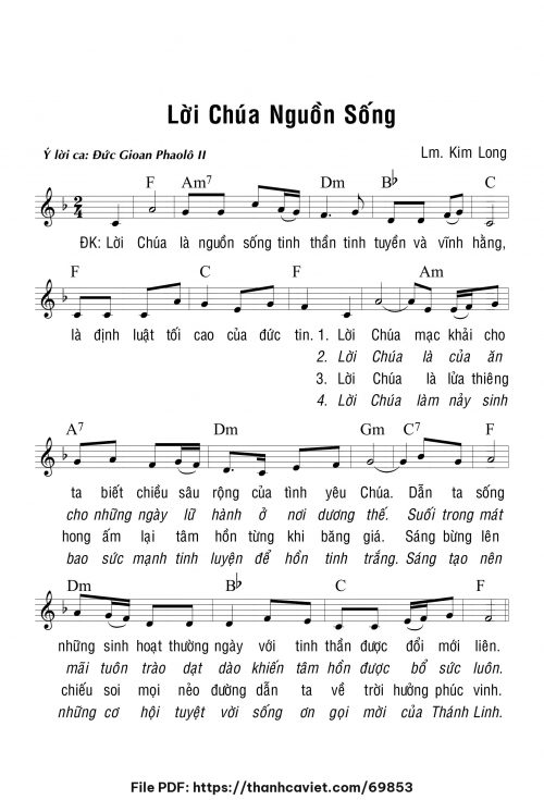 Lời Chúa, Nguồn Sống - Lm. Kim Long - trang 1