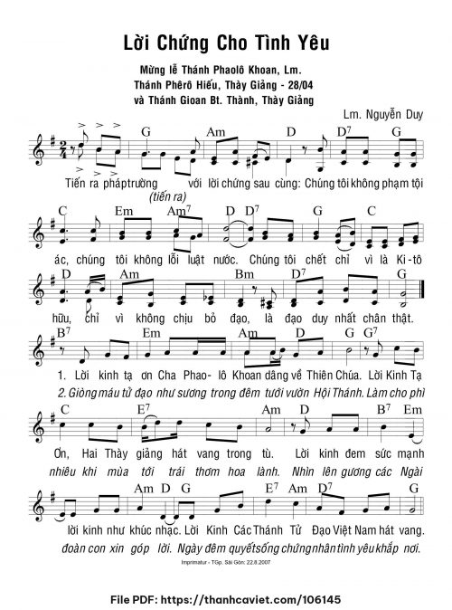 Lời chứng cho tình yêu - Lm. Nguyễn Duy - trang 1