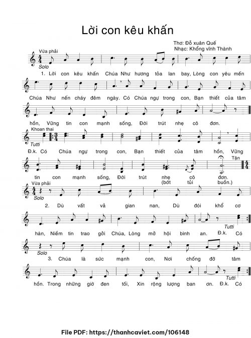 Lời con kêu khấn - Khổng Vĩnh Thành - Thơ: Lm. Đỗ Xuân Quế - trang 1