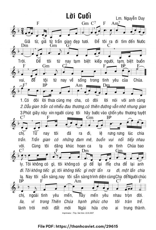Lời cuối - Lm. Nguyễn Duy - trang 1