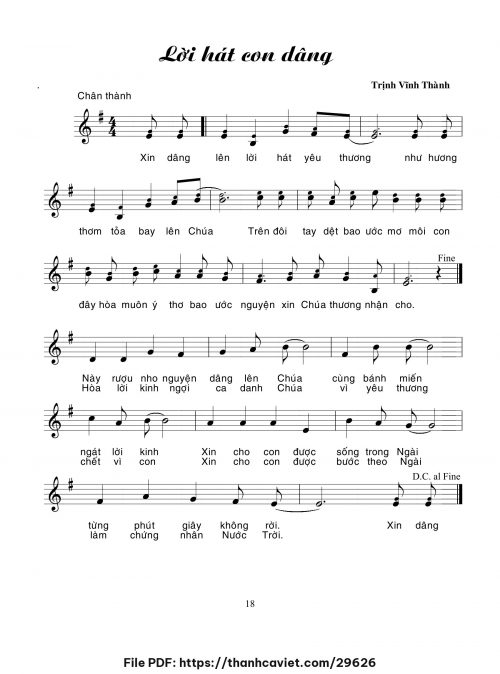 Lời hát con dâng - Trịnh Vĩnh Thành - trang 1