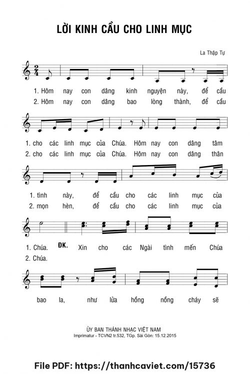 Lời kinh cầu cho Linh mục - Lm. La Thập Tự - trang 1