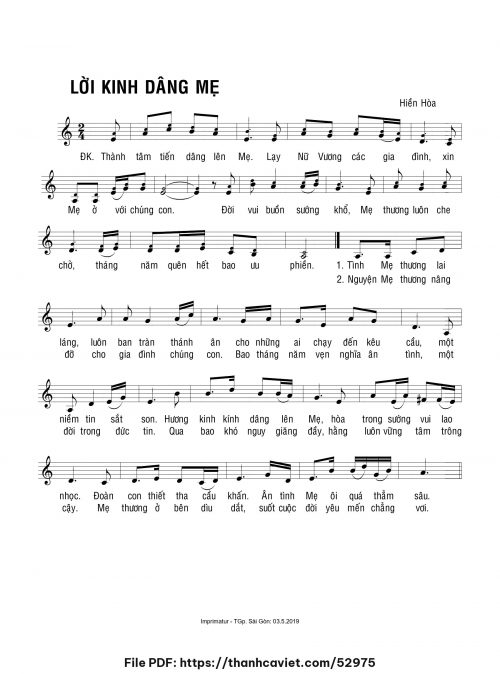 Lời kinh dâng Mẹ - Sr. Hiền Hòa - trang 1