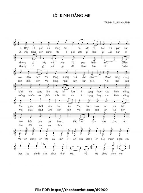 Lời kinh dâng Mẹ - Trịnh Xuân Khánh - trang 1