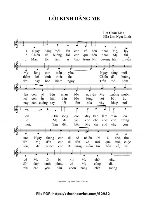 Lời kinh dâng Mẹ 2 - Lm. Châu Linh (Hòa âm: Ngọc Linh) - trang 1