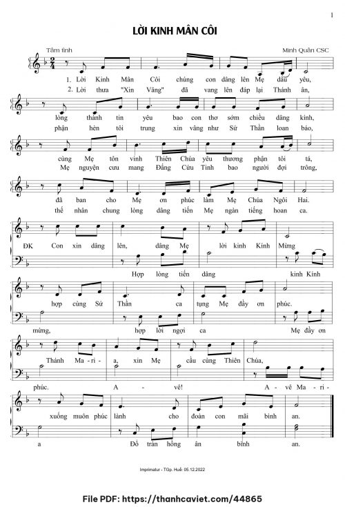 Lời Kinh Mân Côi - Minh Quân CSC - trang 1