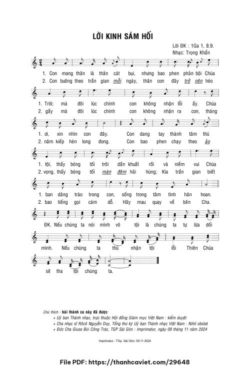 Lời kinh sám hối - Lm. Trọng Khẩn - trang 1