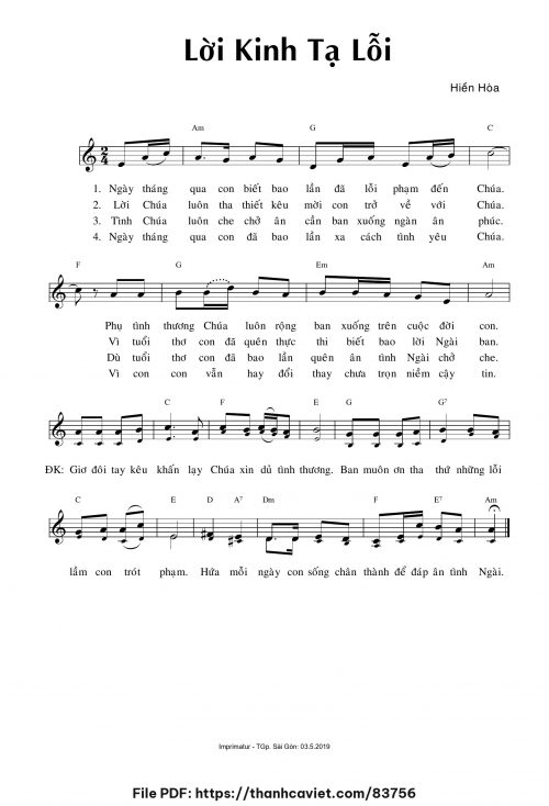 Lời kinh tạ lỗi - Sr. Hiền Hòa - trang 1