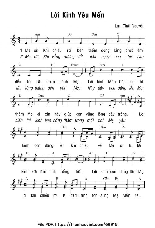 Lời kinh yêu mến - Lm. Thái Nguyên - trang 1