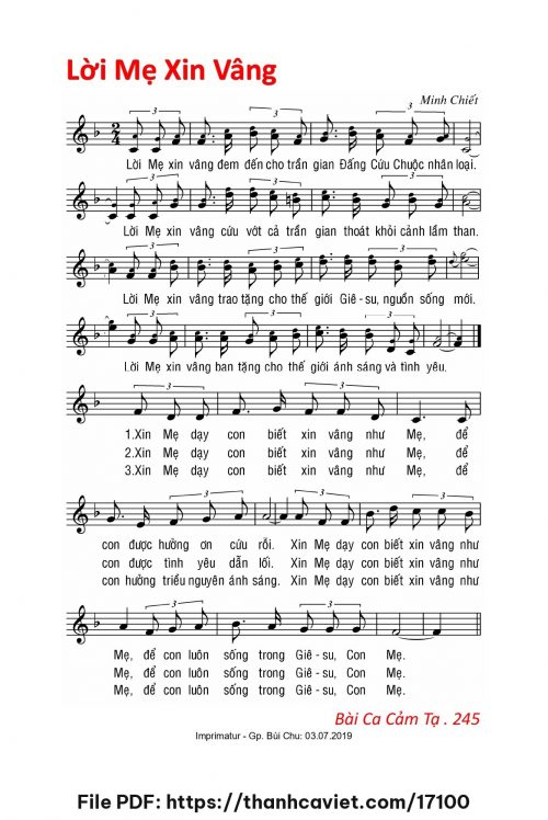 Lời Mẹ Xin Vâng - Lm. Minh Chiết - trang 1