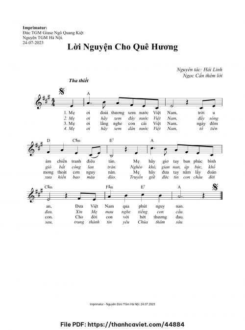 Lời nguyện cho quê hương - Hải Linh - Ngọc Cẩn (thêm lời) - trang 1