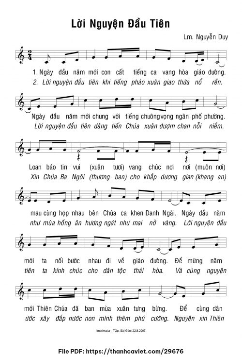 Lời nguyện đầu tiên - Lm. Nguyễn Duy - trang 1
