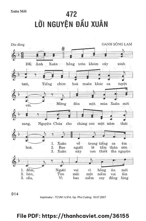 Lời nguyện đầu Xuân - Lm. Oanh Sông Lam - trang 1