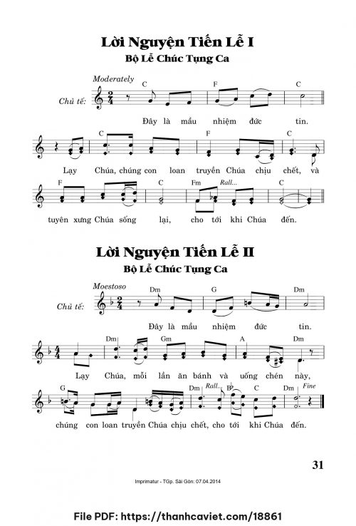 Lời nguyện tiến lễ 1 – 2 -3 [Bộ Lễ Chúc Tụng Ca] - Trần Quang Hiển - trang 1