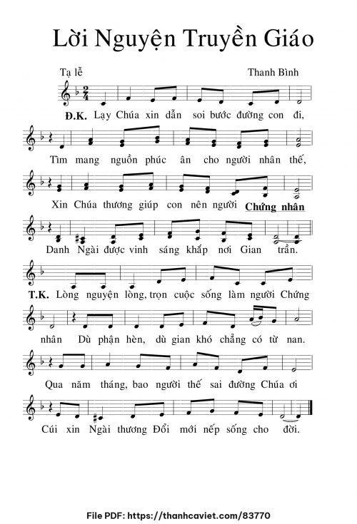 Lời nguyện truyền giáo - Lm. Thanh Bình - trang 1